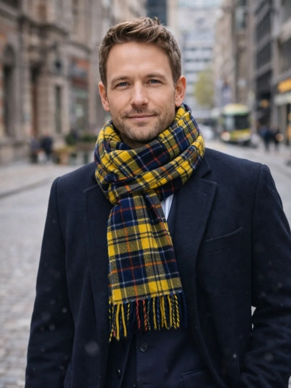 Magasin Yellow Plaid Wool Blend Mens Scarf.